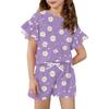 Girls' Summer Outfit Ruffle Sleeve Top And Shorts Clothing Set Lightweight Casual Two Piece