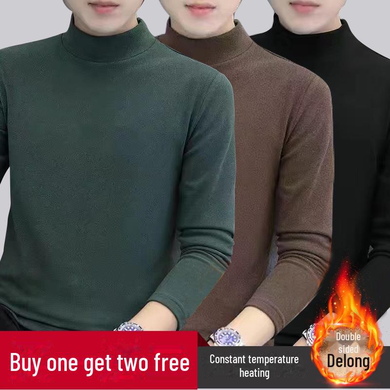 Hong Kong Style Men's Winter Long-Sleeve T-Shirt with Trendy Half-High Collar