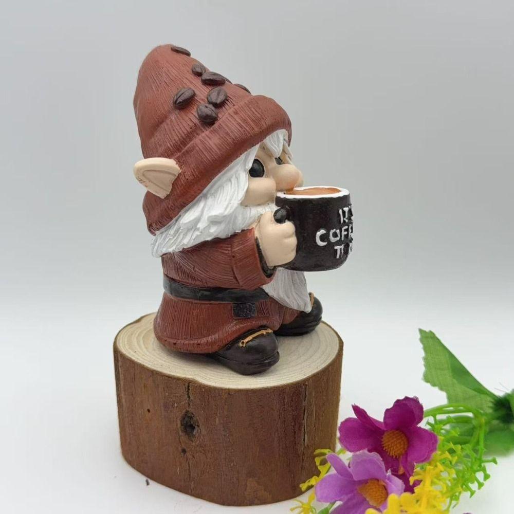 Micro Landscape Resin Coffee Gnome Figurine Unique Decorative Dwarf Statue Cute Desktop Ornament Gift