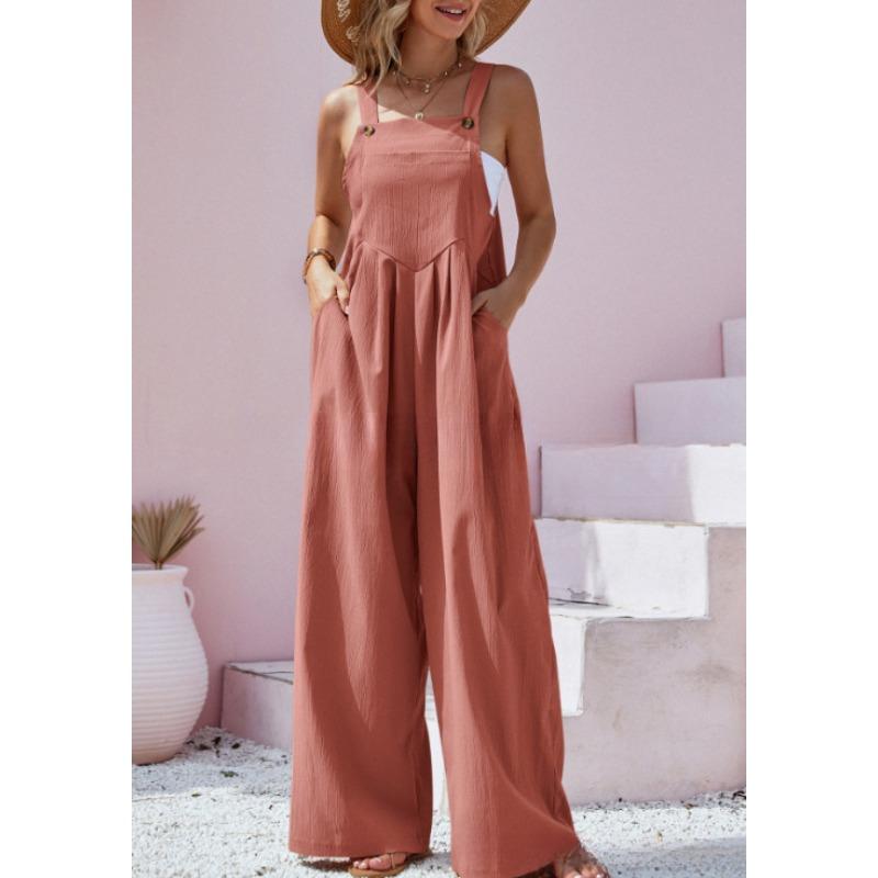 Spring/Summer Ethnic Style Fashion Solid Color Wide Leg Jumpsuit Quick Sale Tongfa European and American Women's Cross