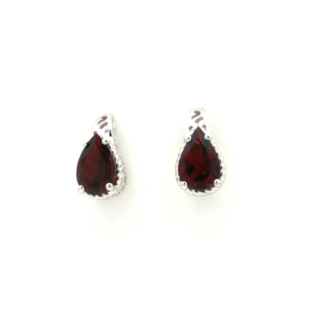 Garnet Pear Stud Earrings 925 Sterling Silver Rhodium Plated Solitaire Gemstone Earrings Gift for Women