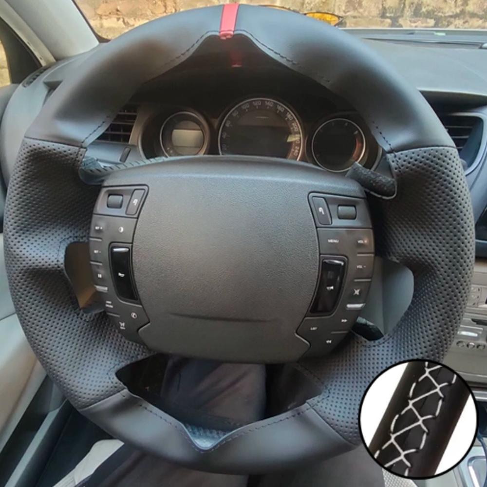 Hand-stitched Black Artificial Leather Steering Wheel Cover For Citroen C5 2008 2009 2010-2017 Auto Interior Accessories