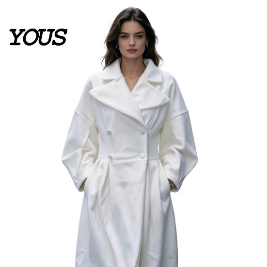 Cappotto Casual Lungo Donna Lana per Autunno Inverno, Soprabito Autunno Inverno con Maniche a Lanterna e Bavero a Tacca, Trench Doppiopetto con Tasche Abbigliamento