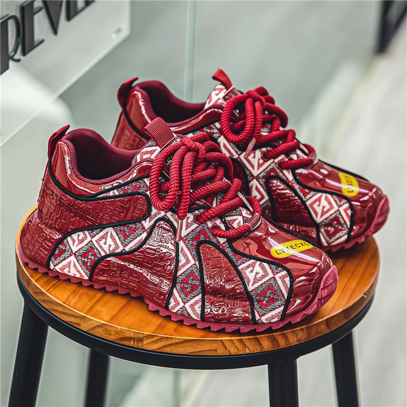 

Men Casual Shoes 2025 New Arrival Spring Man Chunky Sneakers Fashion Outdoor Breathable Comfortable Anti Slip Leisure Thick Sole 39 вина червоного кольору