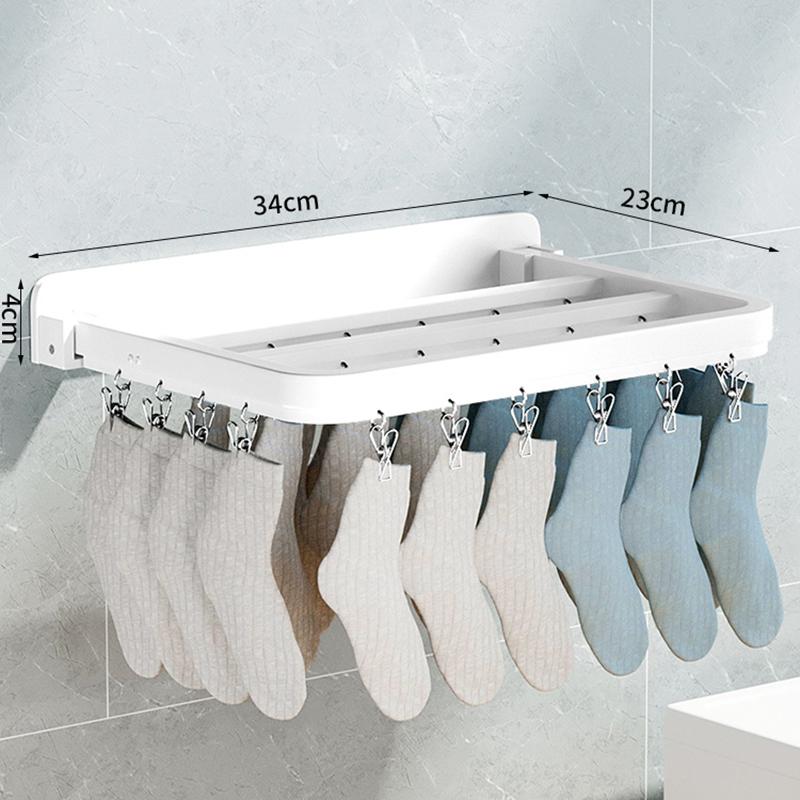 Laundry Organizer 12/20/26 Hooks Shelf Bra Underwear Fixed Wall Mounted Socks Clips Aluminium Alloy No Drilling Black