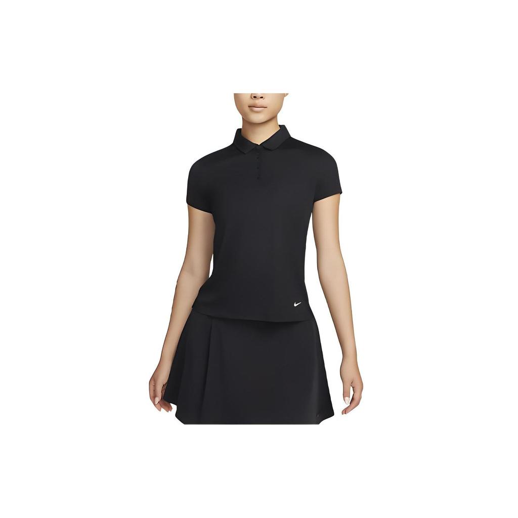 Nike Solid Color Short Sleeve Casual Polo Shirt Women Tops Black DH2310-010