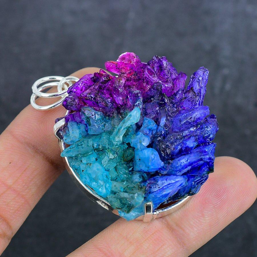 Natural Crystal Druzy Gemstone 925 Sterling Silver Jewelry Pendant 2.17" N2b69