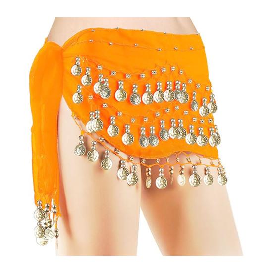 Belly Dance Hip Scarf Women Waist Scarf Belly Dance Skirt with 98 Golden Coins Knot Tying Hip Wrap for Dance Training Performance Beach Wear