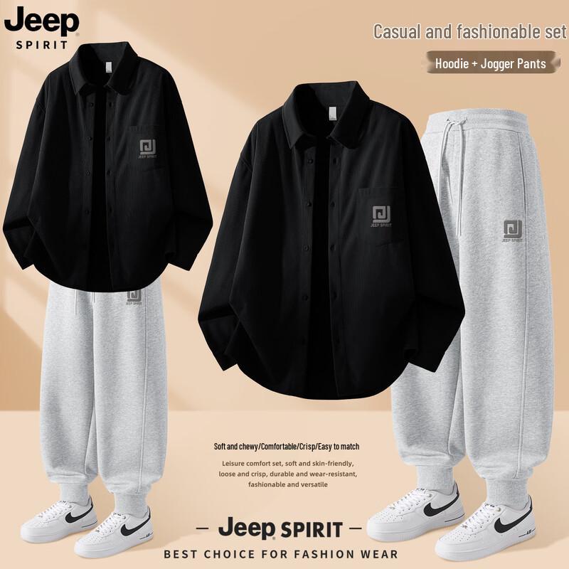 JEEP SPIRIT Men's 2025 Autumn Sporty Shirt & Jogger Set