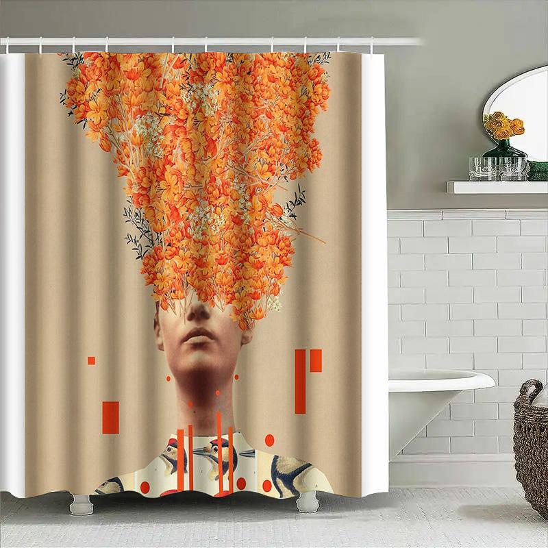 Boho Shower Curtain Nature Floral Forest Trees Botanical Washable Bathroom Decor Vintage Farmhouse Modern Aesthetic Wall Art