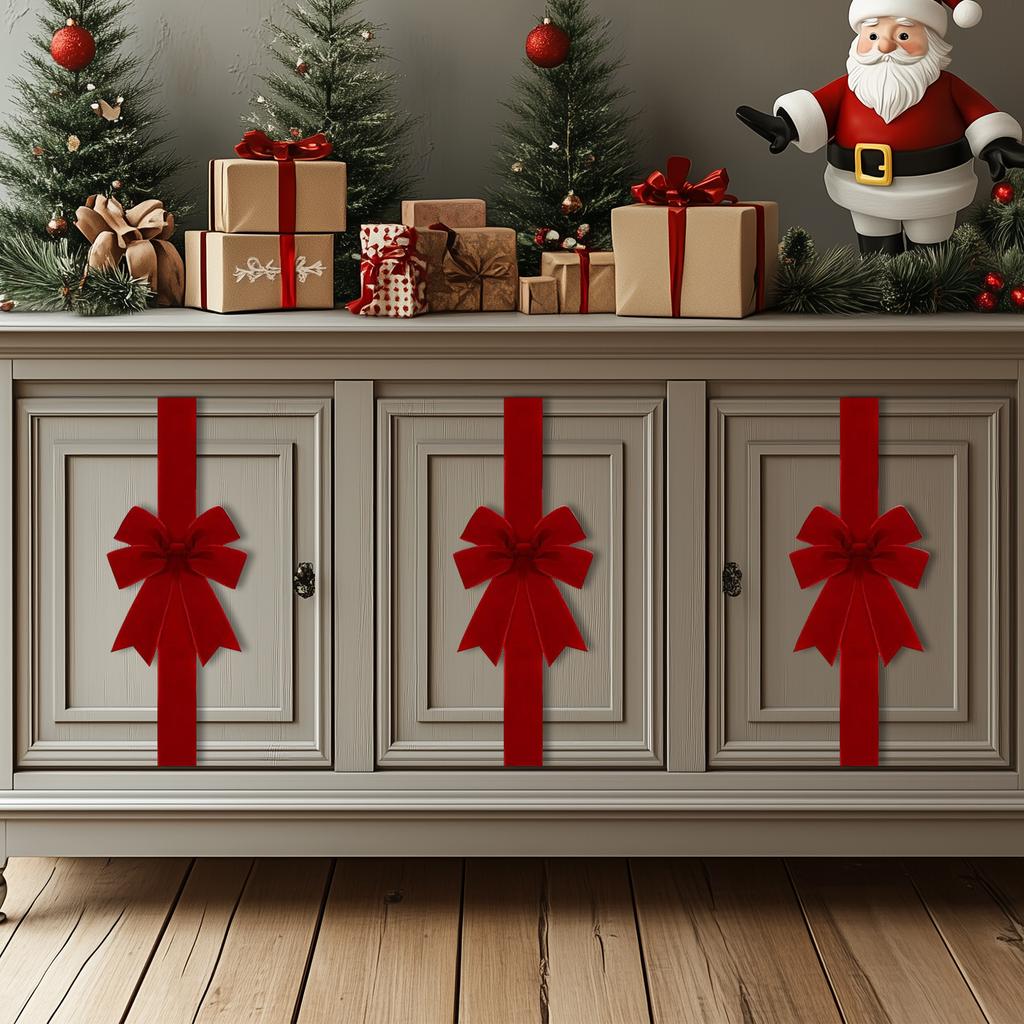 Christmas Cabinet Ribbons Bows For Kitchen Large Christmas Door Ribbon Cabinet Bows For Gifts Xmas Tree Home Wall Furniture Party Decorations