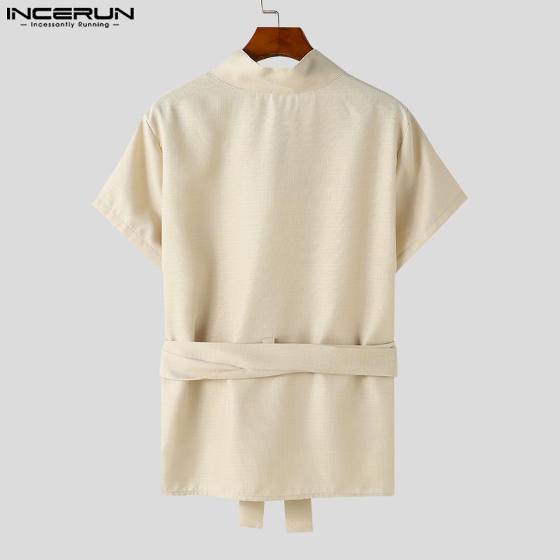 INCERUN Men Front Cross Tops Bandage Sleeveless Casual Loose Tanks Vest