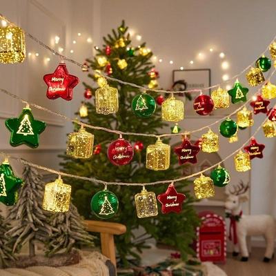 Luzes de Natal eletrogalvanizadas de venda quente, atmosfera de festival, bola piscante, luzes coloridas, decoração externa, cordão de luzes LED de estrela e floco de neve