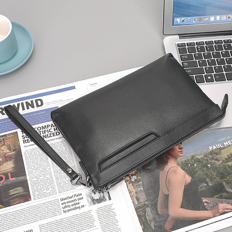 New Fashionable Men's Genuine Leather Handbag with A Layered Cowhide and Large Capacity Long Clutch Wallet