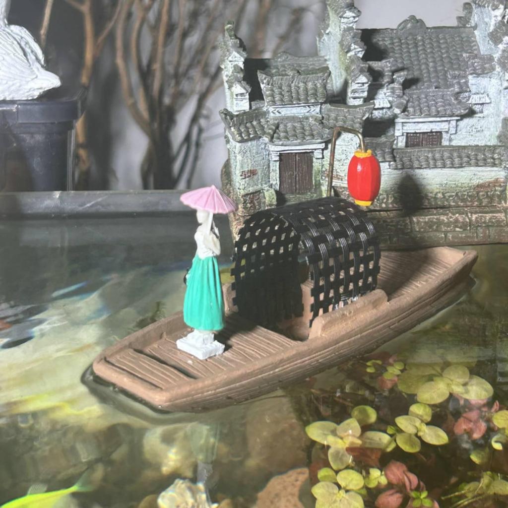 Chinese Boat Ornament Miniature Aquarium Display Wooden Landscape Decoration