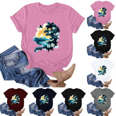 Women's Hawaiian Floral Print Short Sleeve T-Shirt Top