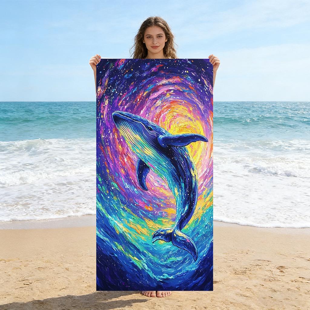 

1PC Colorful Starry Whale Beach Towel Quick-drying Towel Suitable for Seaside Pool Camping Vacation Yoga For Family Friends W40*H60(CM)
