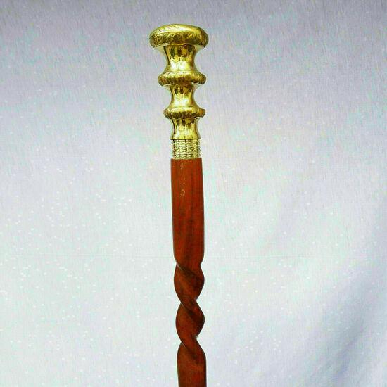 Antique Style Victorian Vintage Designer Brass Handle Cane Wooden Walking Stick