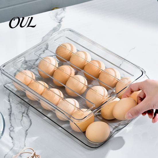 Household Egg Organizer for Fridge Stackable Storage Box, 7 Degree Gentle Slope Design, Easy Access Rolling Tray Transparent Plastic Container