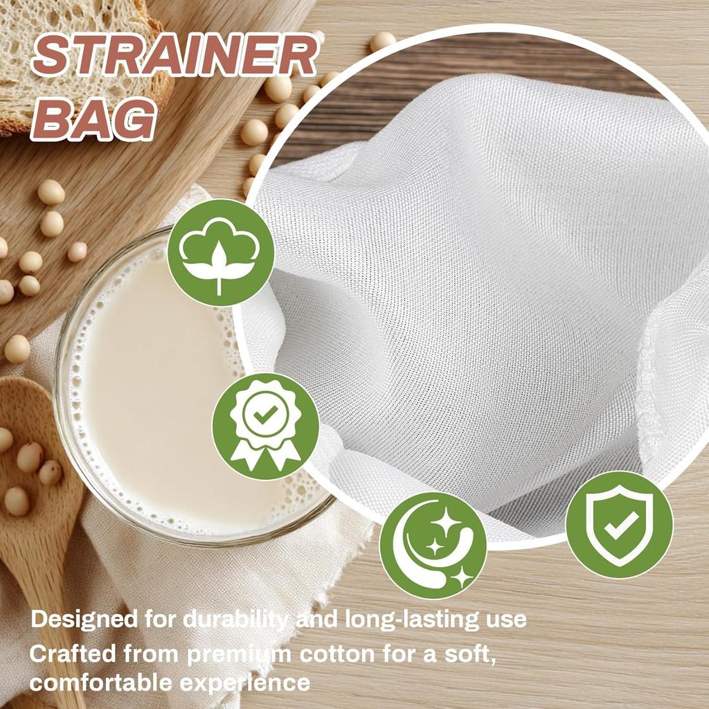 3 PCS Fine Mesh Strainer Bags - RAINFLOW Reble Cheese Cloth Bag for Straining with Stainless Steel Handle Medium Size Food Grade Filter for Coffee