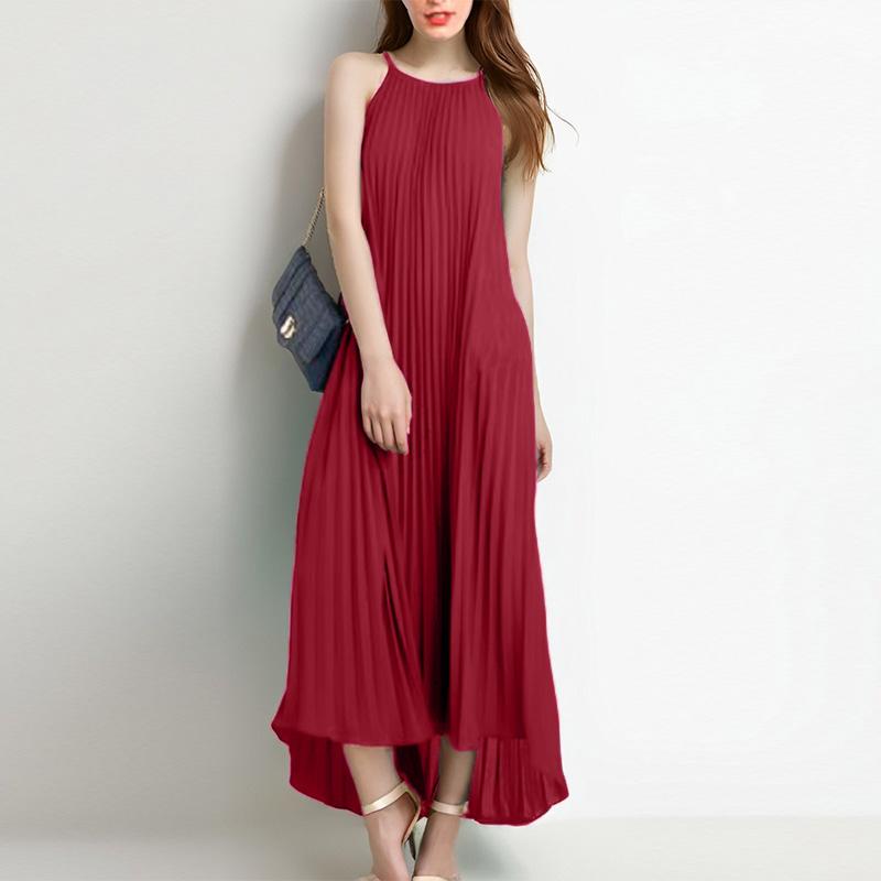 

ZANZEA Женское повседневное платье без рукавов с вырезом халтер и открытыми плечами XL красный