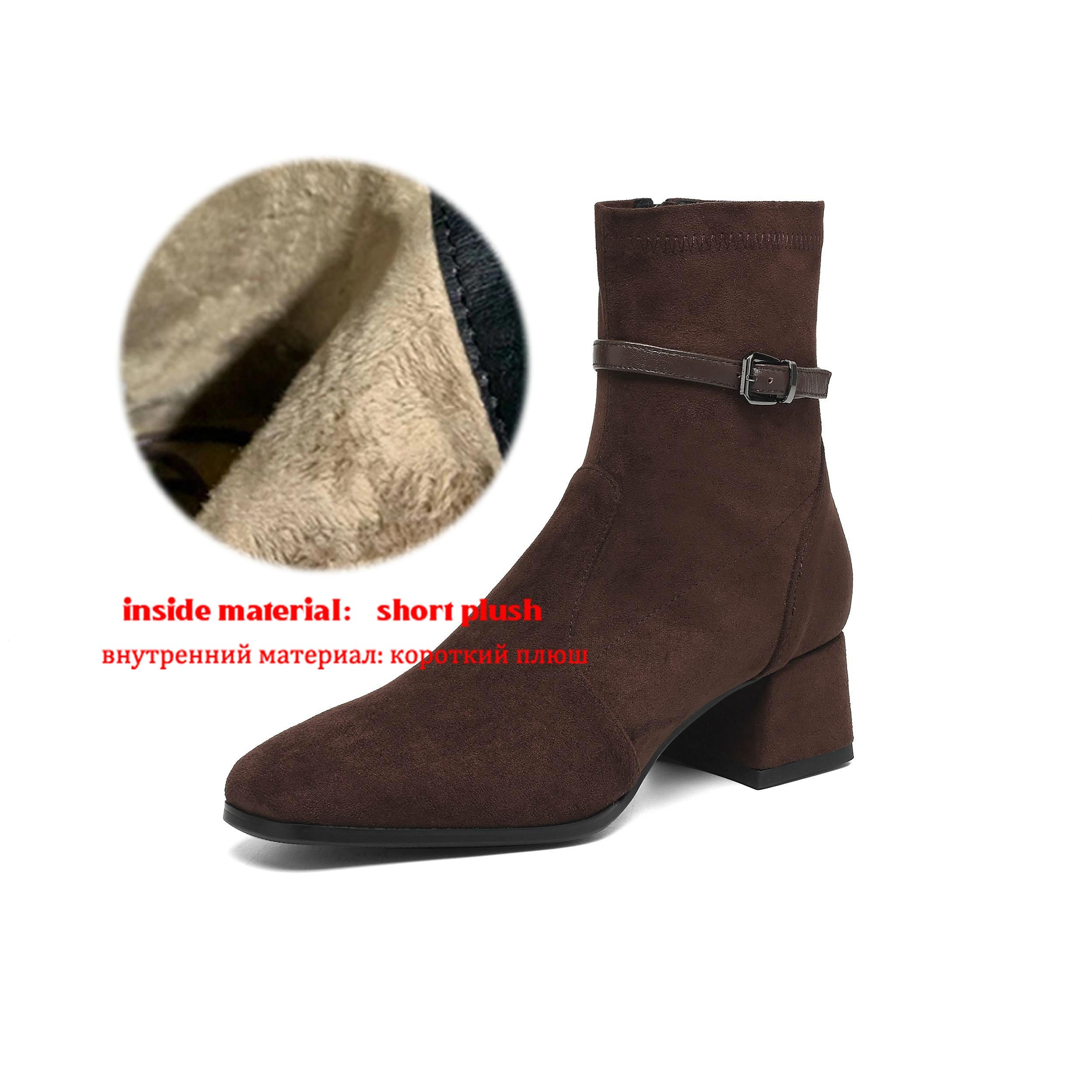 

Krazing Pot Замшевые Ботильоны с Квадратным Носком и Толстым Каблуком Челси Размер 42 Молния Красота Леди Женские Металлические Пряжки Ботильоны 42