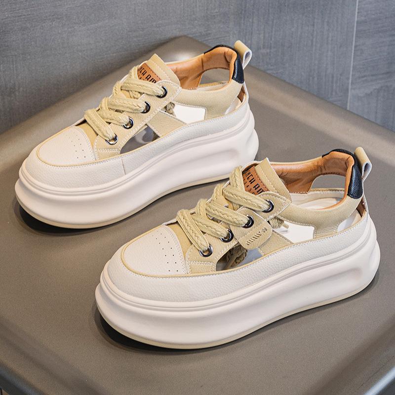 Fashion Summer New Style Women's Shoes Breathable Casual Shoes with Increased Inner Heel Gross Sole Lace Up Design Zapatos De Mujer