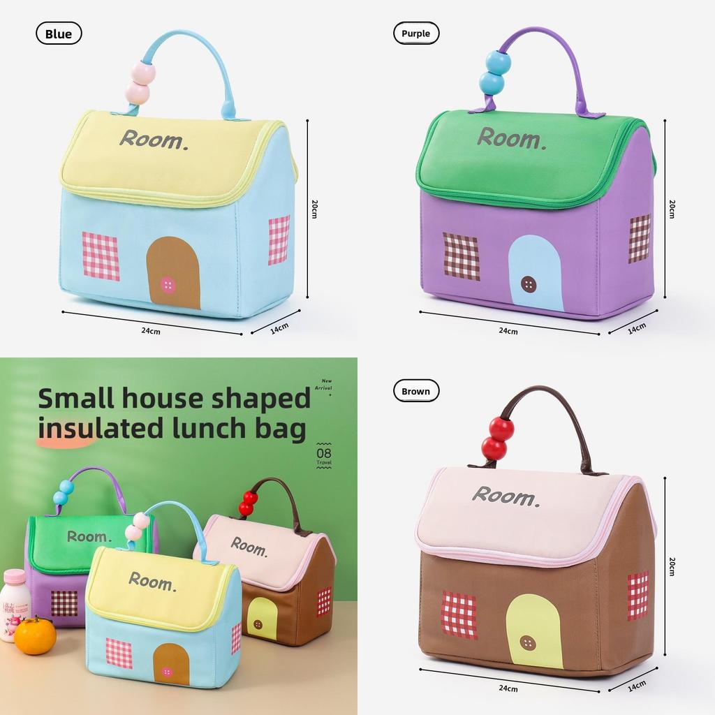 Large Capacity Waterproof Lunch Tote With House Exterior And Letter Print For Travel