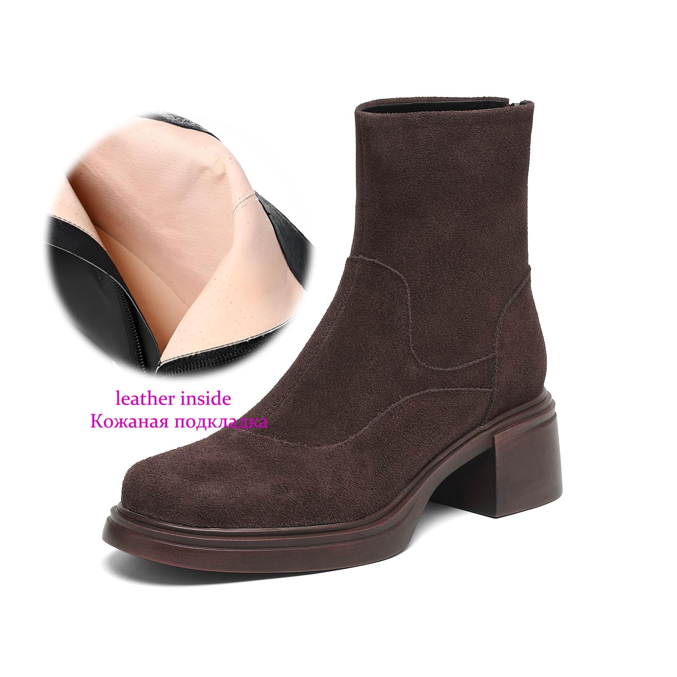 

Krazing Pot Cow Suede Nubuck Round Toe Thick Heels Chelsea Boots Size 42 Concise Style Women Keep Warm Ankle Boots 34