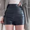 Leather shorts women's autumn and winter new thin versatile high-waisted hip-wrapped pu leather boot pants khaki short straight-leg pants