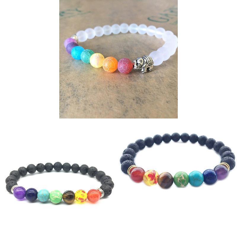 Stunning 2020 New Black Stone Synthetic Yoga Bracelet Featuring Colorful Elephant Design