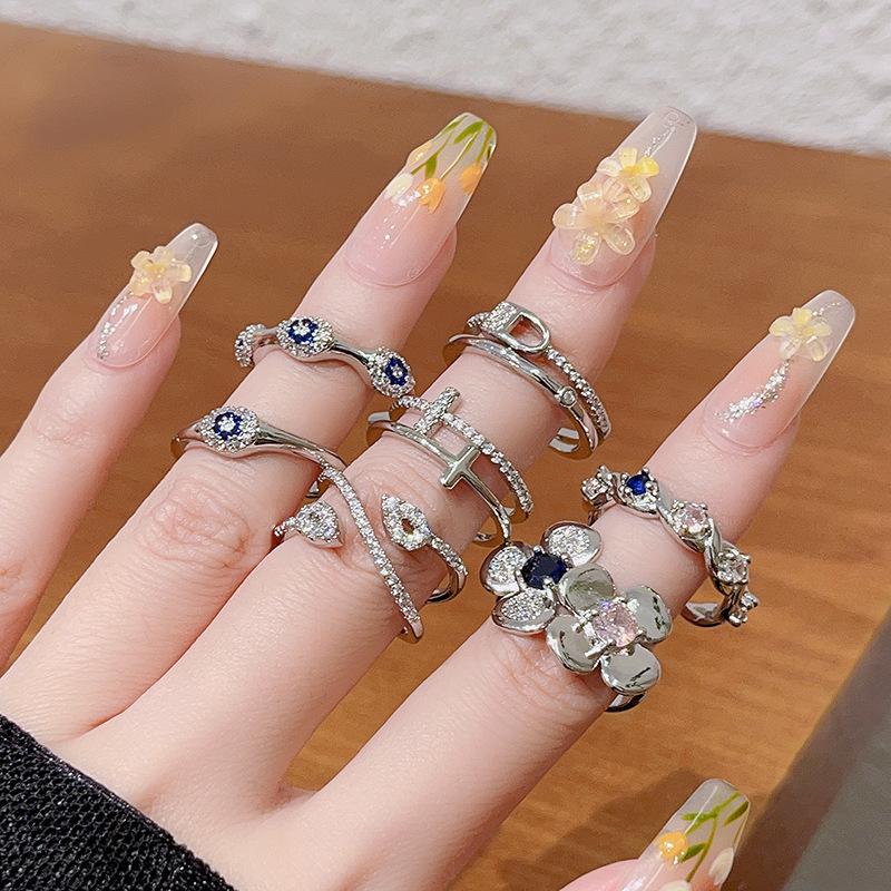 Flower Dopamine Colored Zir*****Pen Ring Stacked High Sense Niche Cold Wind Personality Ring Woman