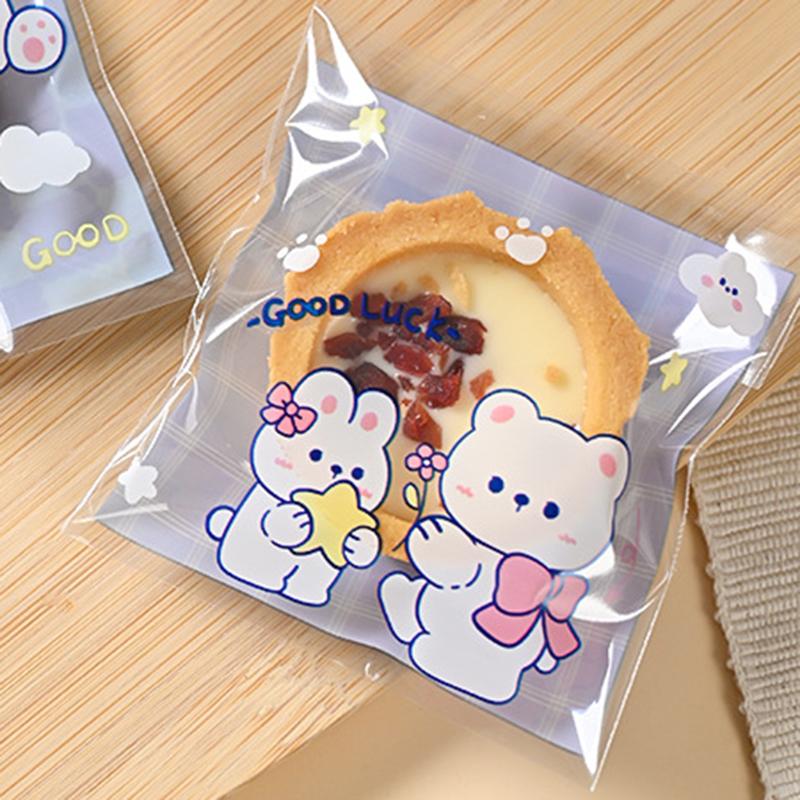 100 buc pungă autoadezivă pentru gustări, transparentă, cu desene animate, ursuleț de iepure, bomboane cadou, pungă, petrecere de ziua de naștere, cadou de copt, consumabile