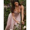 Dream Flower House Same Style French style Sweet Pink Floral Sexy Waist Hugging Backless Pure Desire Hanging Neck Dress