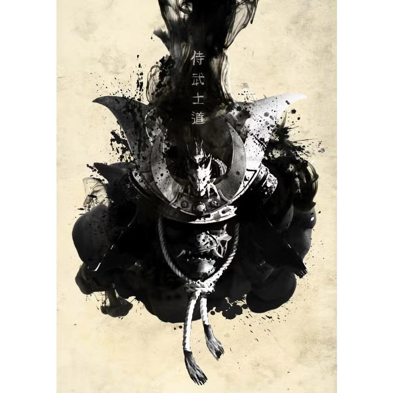 Japanisches Samurai Leinwandgemälde Wandkunst Charakter Poster und Drucke Heimdekorationsbild für Wohnzimmer Schlafzimmer Ästhetisch
