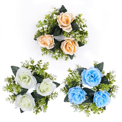 5 Stück kleine Kerzenringe, künstlicher Blumenkranz, gefälschte Rosen, Kerzenhalter, Kränze, Hochzeitsmittelstücke für Tischpartys