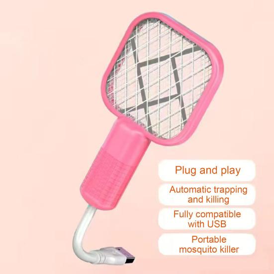 Mini USB Electric Fly Swatter 3000V Portable Travel Lightweight Indoor Outdoor Gnats Trap UV Lamp Automatic Fly Zapper Racket