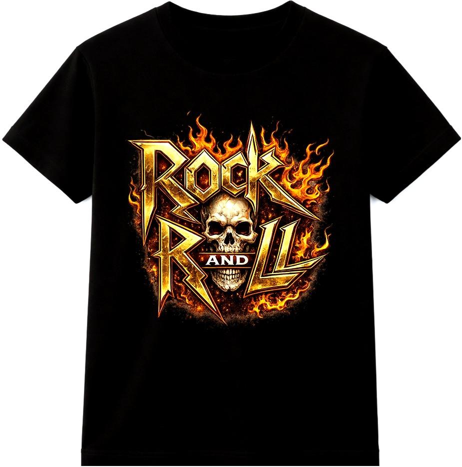 Rock N Roll Skull T Shirt Heavy Metal Biker Guitar Music Graphic Tee S разноцветный