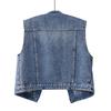 Rounded-neck Women's Denim Vest with Fringes, Short Blazer, Casual and Retro Fitted Sleeveless Pullover