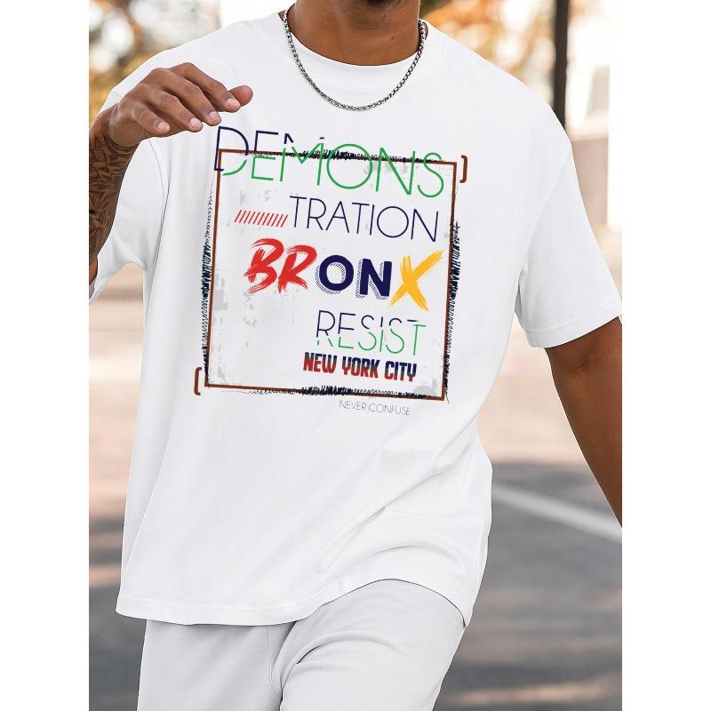 

European sizes Men s t-shirt single pack with interesting demonsresistnyc pattern print-white casual round collar short-sleeved t-shirt suitable 4XL білий