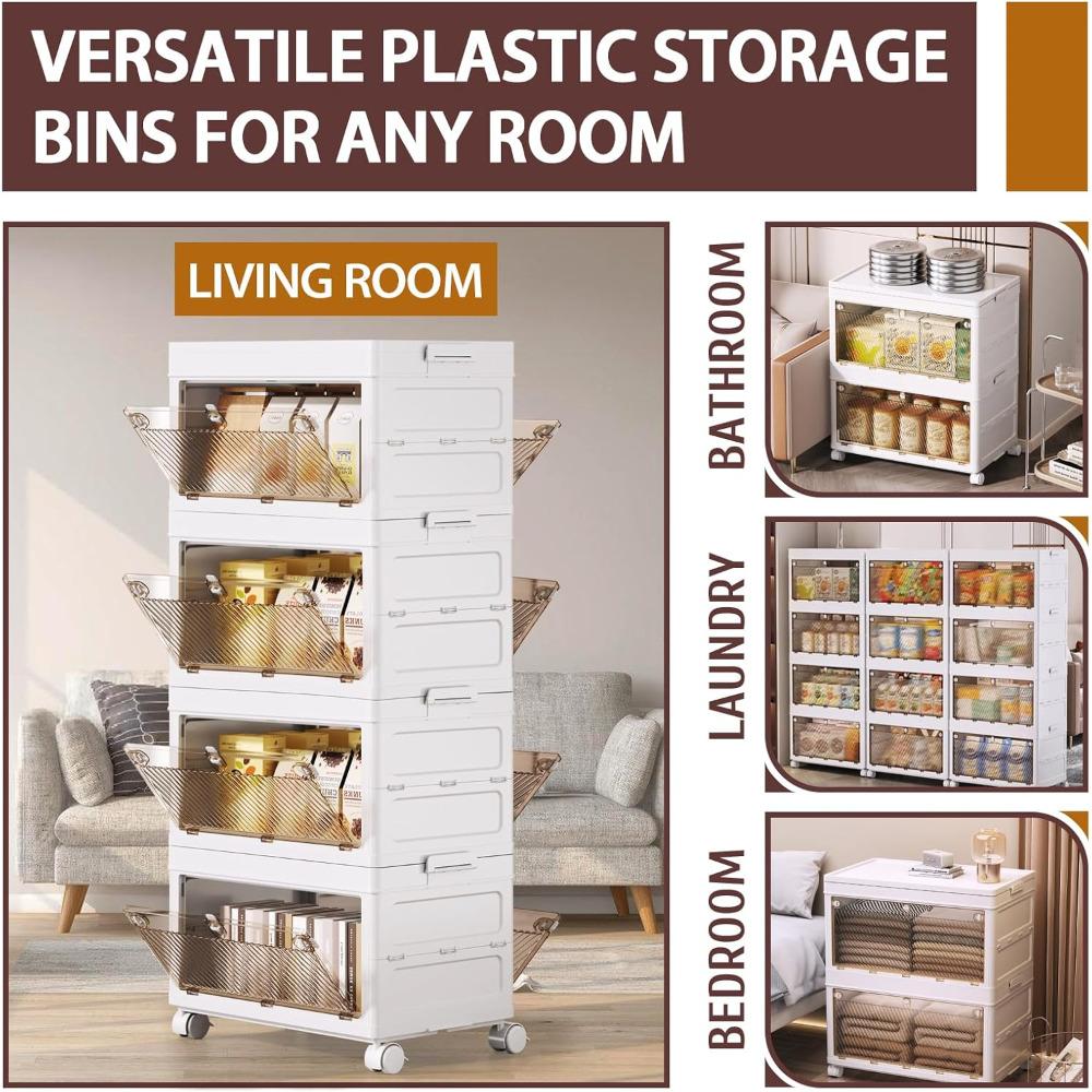 4-Tier Stackable Plastic Storage Bins - 37QT Stackable Storage Bins - Closet Organization and Storage, Suitable for Bedroom