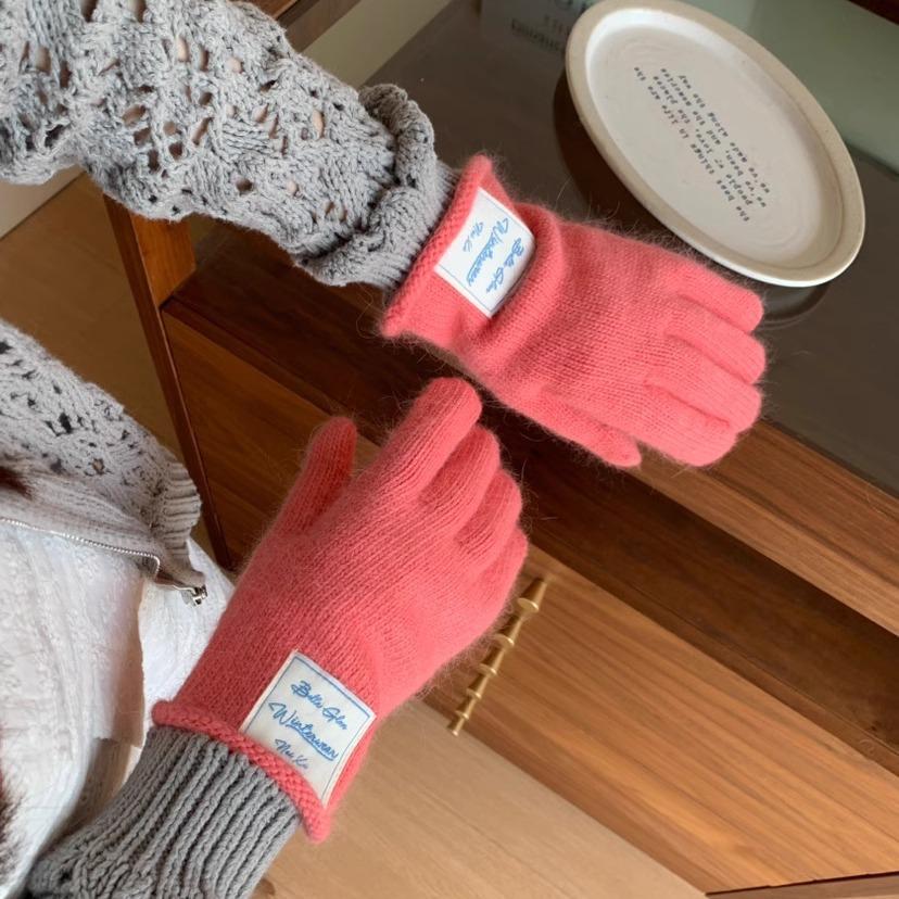 Rabbit Hair Blended Blue Wool Fingerless Gloves Solid Color Fresh Women Korean Autumn and Winter Warm Fingerless Gloves