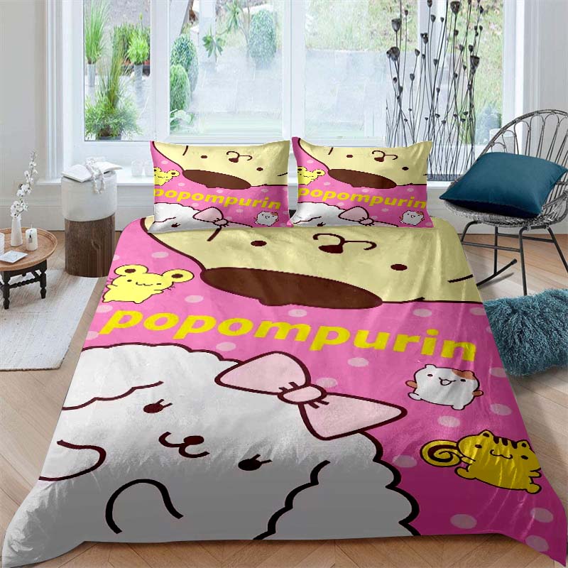 Cartoon Character (Pom Pom Purin) Printed Bedding Set Duvet Cover 1 Duvet Cover 2 Pillowcases Adult and Children Bedding Set Lux