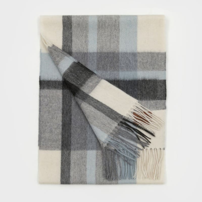 RECLOW MUNM CHECK CASHMERE 100% MUFFLER GRAY