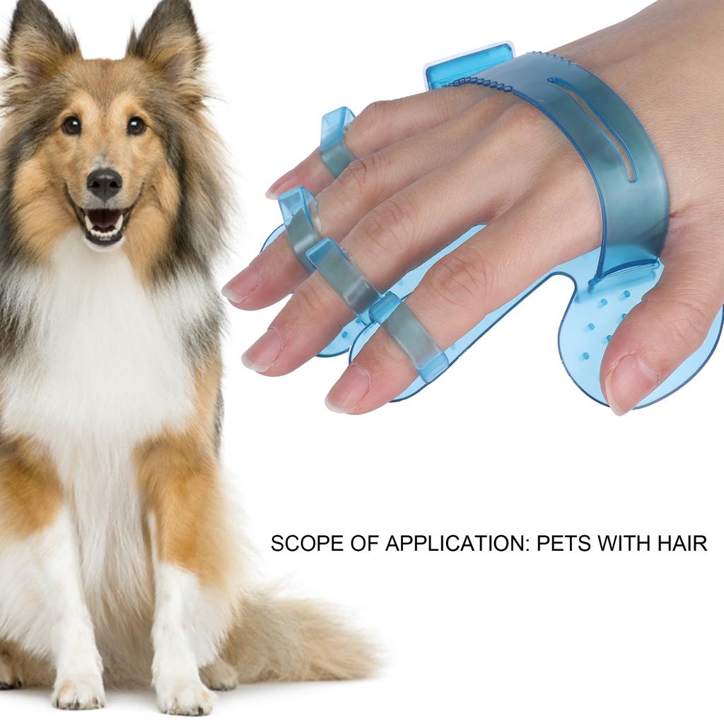 Pet Grooming Gloves Transparent Rubber FiveFinger Grooming Gloves for Bathing Dogs(Blue )