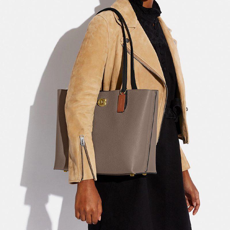 COACH Willow Canvas, Cow Leather, Artificial Leather Tote Bag, Shopping Bag, Handbag, Shoulder Bag Women's Dark Gray C0692-B4CBD