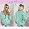 Damen Mode Langarm Sexy Tiefer V-Ausschnitt Bluse Große Größen Pullover Reißverschluss Stilvoll Baumwollmischung