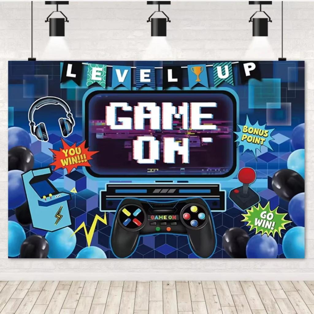 Game On! Video Gamer Kids Backdrop – Neon Green Gaming Theme, Next Level Up Decor For Birthday & Baby Shower Supplies-Tapestry