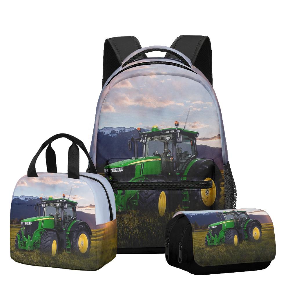 Classic Novelty Cool Tractor pattern 3D Printed 3pcs/Set Student School Bags Laptop Daypack Backpack Lunch bag Pencil Case