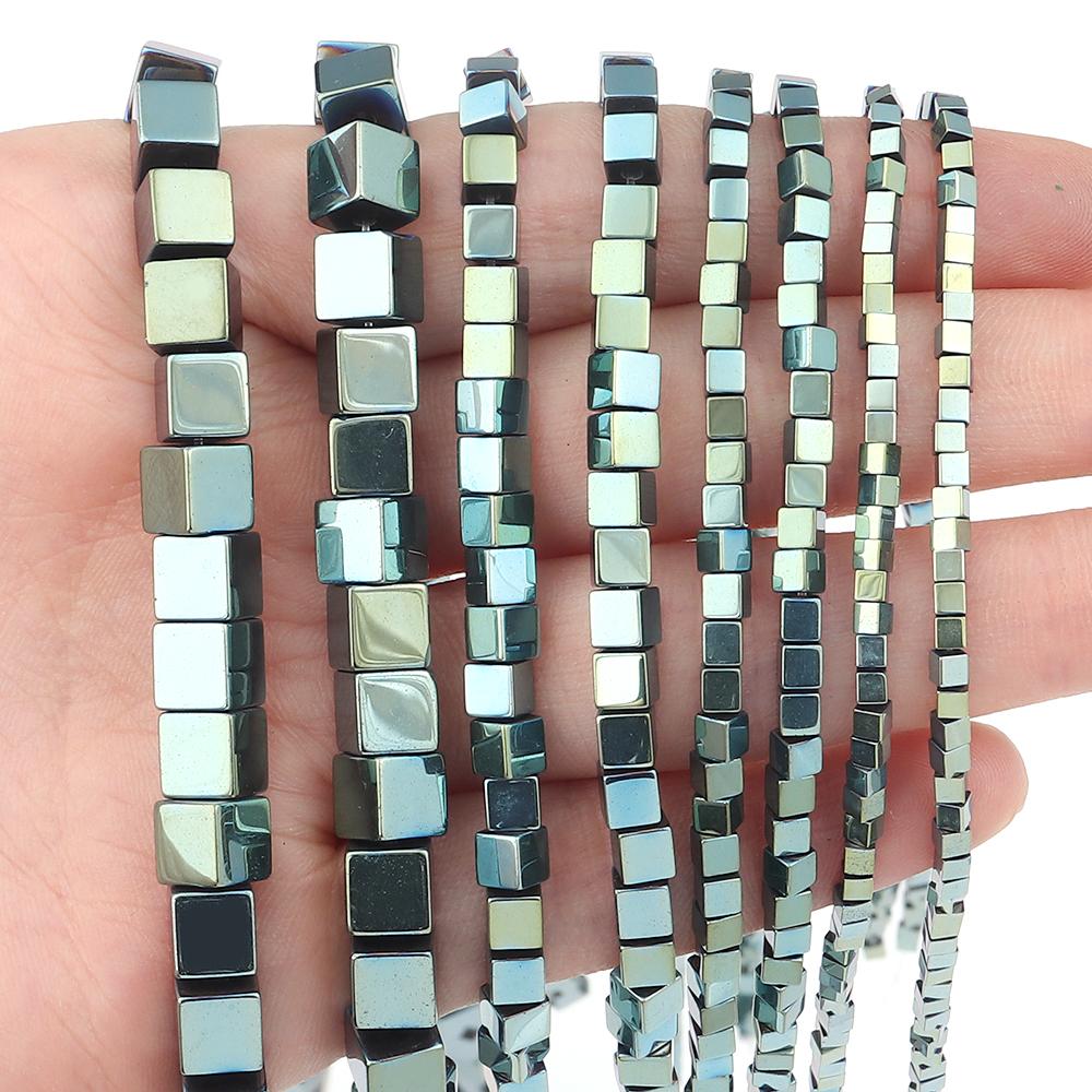 60-160pcs/Lot 2 4 6 8 10mm Square Hematite Beads for Jewelry Making Natural Stone Beads Loose Beads DIY Bracelet Neckalce